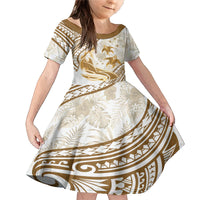 Gold Polynesia Family Matching Mermaid Dress and Hawaiian Shirt Polynesian Turtle Shark Tattoo Tropical Vintage LT14 Daughter's Dress Gold - Polynesian Pride