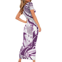 Purple Polynesia Family Matching Short Sleeve Bodycon Dress and Hawaiian Shirt Polynesian Turtle Shark Tattoo Tropical Vintage LT14 - Polynesian Pride