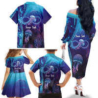 Polynesia Jellyfish Memorial Personalised Family Matching Off The Shoulder Long Sleeve Dress and Hawaiian Shirt Infinity Jellies Polynesian Pattern LT14 - Polynesian Pride