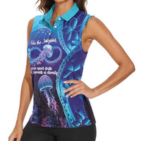 Polynesia Jellyfish Memorial Personalised Women Sleeveless Polo Shirt Infinity Jellies Polynesian Pattern