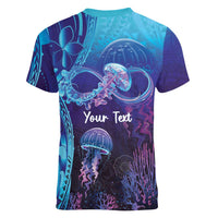 Polynesia Jellyfish Memorial Personalised Women V-Neck T-Shirt Infinity Jellies Polynesian Pattern