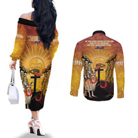 Australia And New Zealand ANZAC Couples Matching Off The Shoulder Long Sleeve Dress and Long Sleeve Button Shirt Aussie Kangaroo With Aotearoa Kiwi Lest We Forget LT14 - Polynesian Pride