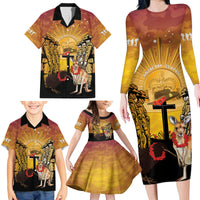 Australia And New Zealand ANZAC Family Matching Long Sleeve Bodycon Dress and Hawaiian Shirt Aussie Kangaroo With Aotearoa Kiwi Lest We Forget LT14 - Polynesian Pride