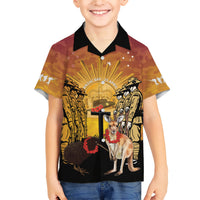 Australia And New Zealand ANZAC Family Matching Short Sleeve Bodycon Dress and Hawaiian Shirt Aussie Kangaroo With Aotearoa Kiwi Lest We Forget LT14 Son's Shirt Yellow - Polynesian Pride