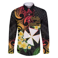 Wallis and Futuna Victory Day Family Matching Off Shoulder Maxi Dress and Hawaiian Shirt Liberty Equality Fraternity Polynesian Plumeria LT14 Dad's Shirt - Long Sleeve Black - Polynesian Pride