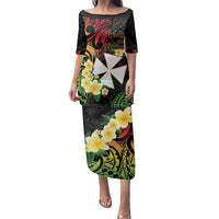Wallis and Futuna Victory Day Family Matching Puletasi and Hawaiian Shirt Liberty Equality Fraternity Polynesian Plumeria LT14 Mom's Dress Black - Polynesian Pride