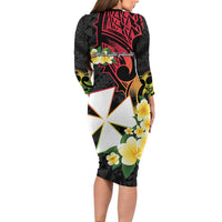 Wallis and Futuna Victory Day Long Sleeve Bodycon Dress Liberty Equality Fraternity Polynesian Plumeria LT14 - Polynesian Pride