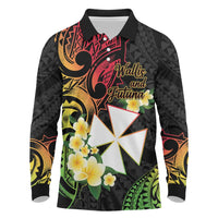 Wallis and Futuna Victory Day Long Sleeve Polo Shirt Liberty Equality Fraternity Polynesian Plumeria LT14 Black - Polynesian Pride