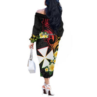 Wallis and Futuna Victory Day Off The Shoulder Long Sleeve Dress Liberty Equality Fraternity Polynesian Plumeria LT14 - Polynesian Pride