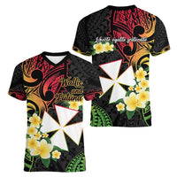 Wallis and Futuna Victory Day Women V-Neck T-Shirt Liberty Equality Fraternity Polynesian Plumeria LT14 - Polynesian Pride