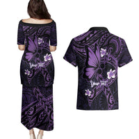 Personalised Fibromyalgia Awareness Month Couples Matching Puletasi and Hawaiian Shirt Fibro Warrior Strength In Every Struggle LT14 - Polynesian Pride