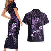 Personalised Fibromyalgia Awareness Month Couples Matching Short Sleeve Bodycon Dress and Hawaiian Shirt Fibro Warrior Strength In Every Struggle LT14 - Polynesian Pride