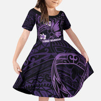 Personalised Fibromyalgia Awareness Month Family Matching Mermaid Dress and Hawaiian Shirt Fibro Warrior Strength In Every Struggle LT14 Daughter's Dress Purple - Polynesian Pride