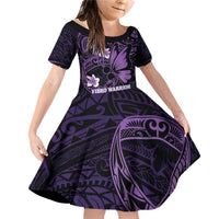 Personalised Fibromyalgia Awareness Month Family Matching Off Shoulder Short Dress and Hawaiian Shirt Fibro Warrior Strength In Every Struggle LT14 Daughter's Dress Purple - Polynesian Pride