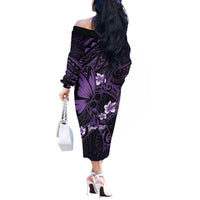 Personalised Fibromyalgia Awareness Month Off The Shoulder Long Sleeve Dress Fibro Warrior Strength In Every Struggle LT14 - Polynesian Pride