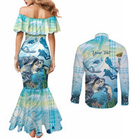 Personalized Snorkeling Hawaii Couples Matching Mermaid Dress and Long Sleeve Button Shirt Ocean Lover Hawaiian Kakau Honu Turtle LT14 - Polynesian Pride
