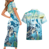 Personalized Snorkeling Hawaii Couples Matching Short Sleeve Bodycon Dress and Hawaiian Shirt Ocean Lover Hawaiian Kakau Honu Turtle LT14 - Polynesian Pride