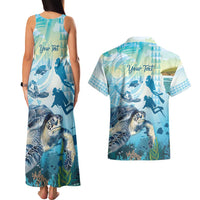 Personalized Snorkeling Hawaii Couples Matching Tank Maxi Dress and Hawaiian Shirt Ocean Lover Hawaiian Kakau Honu Turtle LT14 - Polynesian Pride