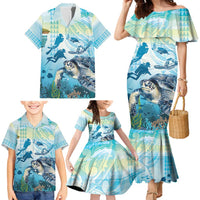 Personalized Snorkeling Hawaii Family Matching Mermaid Dress and Hawaiian Shirt Ocean Lover Hawaiian Kakau Honu Turtle LT14 - Polynesian Pride