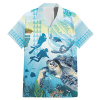 Personalized Snorkeling Hawaii Family Matching Mermaid Dress and Hawaiian Shirt Ocean Lover Hawaiian Kakau Honu Turtle LT14 Dad's Shirt - Short Sleeve Cyan - Polynesian Pride