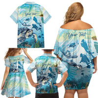 Personalized Snorkeling Hawaii Family Matching Off Shoulder Short Dress and Hawaiian Shirt Ocean Lover Hawaiian Kakau Honu Turtle LT14 - Polynesian Pride