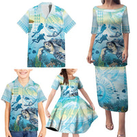 Personalized Snorkeling Hawaii Family Matching Puletasi and Hawaiian Shirt Ocean Lover Hawaiian Kakau Honu Turtle LT14 - Polynesian Pride