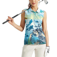 Personalized Snorkeling Hawaii Women Sleeveless Polo Shirt Ocean Lover Hawaiian Kakau Honu Turtle LT14 - Polynesian Pride