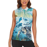 Personalized Snorkeling Hawaii Women Sleeveless Polo Shirt Ocean Lover Hawaiian Kakau Honu Turtle LT14 - Polynesian Pride
