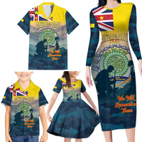 Niue ANZAC Day Family Matching Long Sleeve Bodycon Dress and Hawaiian Shirt We Will Remember Them Camouflage Style LT14 - Polynesian Pride