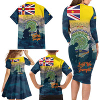 Niue ANZAC Day Family Matching Long Sleeve Bodycon Dress and Hawaiian Shirt We Will Remember Them Camouflage Style LT14 - Polynesian Pride