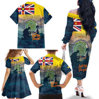 Niue ANZAC Day Family Matching Off The Shoulder Long Sleeve Dress and Hawaiian Shirt We Will Remember Them Camouflage Style LT14 - Polynesian Pride