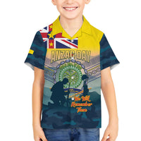 Niue ANZAC Day Family Matching Off The Shoulder Long Sleeve Dress and Hawaiian Shirt We Will Remember Them Camouflage Style LT14 Son's Shirt Yellow - Polynesian Pride