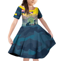Niue ANZAC Day Family Matching Off Shoulder Short Dress and Hawaiian Shirt We Will Remember Them Camouflage Style LT14 Daughter's Dress Yellow - Polynesian Pride