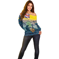 Niue ANZAC Day Off Shoulder Sweater We Will Remember Them Camouflage Style