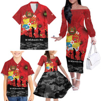 Tonga ANZAC Day Family Matching Off The Shoulder Long Sleeve Dress and Hawaiian Shirt Ngatu Pattern We Will Remember Them LT14 - Polynesian Pride
