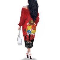 Tonga ANZAC Day Family Matching Off The Shoulder Long Sleeve Dress and Hawaiian Shirt Ngatu Pattern We Will Remember Them LT14 - Polynesian Pride