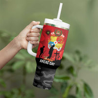 Tonga ANZAC Day Tumbler With Handle Ngatu Pattern We Will Remember Them