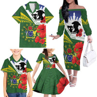 Cook Islands ANZAC Day Family Matching Off The Shoulder Long Sleeve Dress and Hawaiian Shirt Last Post Lest We Forget LT14 - Polynesian Pride