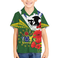 Cook Islands ANZAC Day Family Matching Off Shoulder Short Dress and Hawaiian Shirt Last Post Lest We Forget LT14 Son's Shirt Green - Polynesian Pride