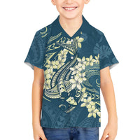 Cyan Polynesia Hammerhead Shark Tattoo With Plumeria Lei Family Matching Off The Shoulder Long Sleeve Dress and Hawaiian Shirt LT14 Son's Shirt Cyan - Polynesian Pride