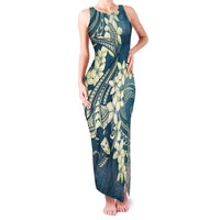 Cyan Polynesia Hammerhead Shark Tattoo With Plumeria Lei Family Matching Tank Maxi Dress and Hawaiian Shirt LT14 Mom's Dress Cyan - Polynesian Pride