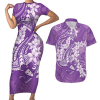 Purple Polynesia Hammerhead Shark Tattoo With Plumeria Lei Couples Matching Short Sleeve Bodycon Dress and Hawaiian Shirt LT14 Purple - Polynesian Pride