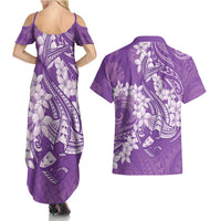 Purple Polynesia Hammerhead Shark Tattoo With Plumeria Lei Couples Matching Summer Maxi Dress and Hawaiian Shirt LT14 - Polynesian Pride