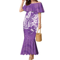 Purple Polynesia Hammerhead Shark Tattoo With Plumeria Lei Family Matching Mermaid Dress and Hawaiian Shirt LT14 Mom's Dress Purple - Polynesian Pride