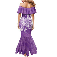 Purple Polynesia Hammerhead Shark Tattoo With Plumeria Lei Family Matching Mermaid Dress and Hawaiian Shirt LT14 - Polynesian Pride