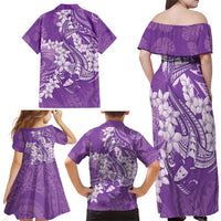 Purple Polynesia Hammerhead Shark Tattoo With Plumeria Lei Family Matching Off Shoulder Maxi Dress and Hawaiian Shirt LT14 - Polynesian Pride