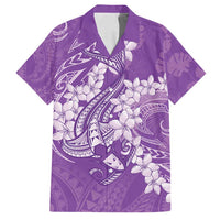 Purple Polynesia Hammerhead Shark Tattoo With Plumeria Lei Family Matching Off Shoulder Maxi Dress and Hawaiian Shirt LT14 Dad's Shirt - Short Sleeve Purple - Polynesian Pride