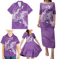 Purple Polynesia Hammerhead Shark Tattoo With Plumeria Lei Family Matching Puletasi and Hawaiian Shirt LT14 - Polynesian Pride