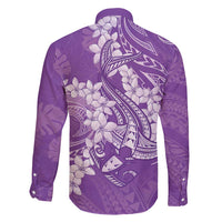 Purple Polynesia Hammerhead Shark Tattoo With Plumeria Lei Family Matching Short Sleeve Bodycon Dress and Hawaiian Shirt LT14 - Polynesian Pride