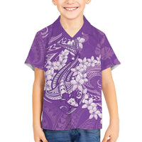 Purple Polynesia Hammerhead Shark Tattoo With Plumeria Lei Family Matching Tank Maxi Dress and Hawaiian Shirt LT14 Son's Shirt Purple - Polynesian Pride